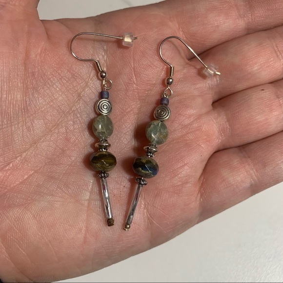 Jewelry - Green, Blue and Silver Beaded Drop Earrings